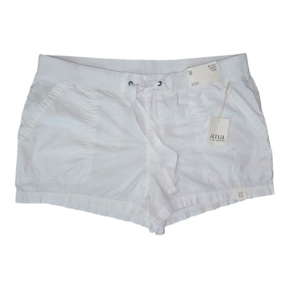 A.N.A White Mid-Rise Drawstring Shortie Shorts Size 18 Lightweight Cotton Comfor - Picture 1 of 6